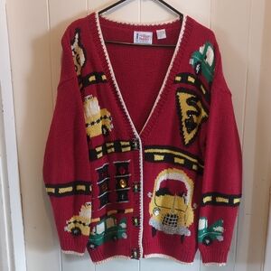 Village Peddler of Pentwater Transportation Sweater Cardigan Sz. L Taxi